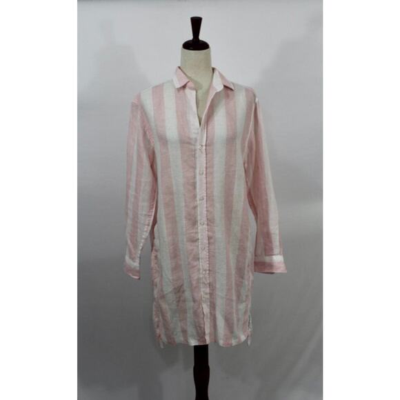 FRANK & EILEEN Sz S Small Pink White Stripe Hunter Linen Shirt Dress - Picture 9 of 10